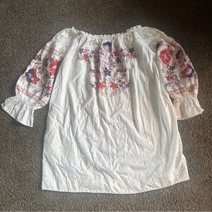 White Off-Shoulder Embroidered Peasant Top